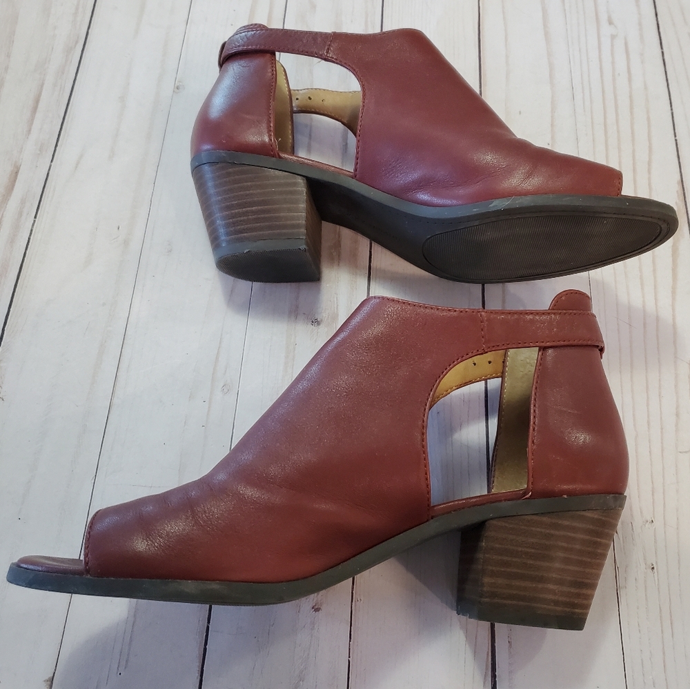 Lucky Brand Burgundy Leather Barimo Open Toe Bootie Size 7.5 - Picture 13 of 16